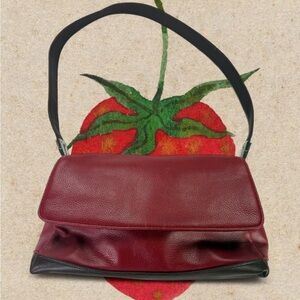 Vtg Y2K 2000s Red Baguette Handbag Shoulder Bag Purse Flap Button